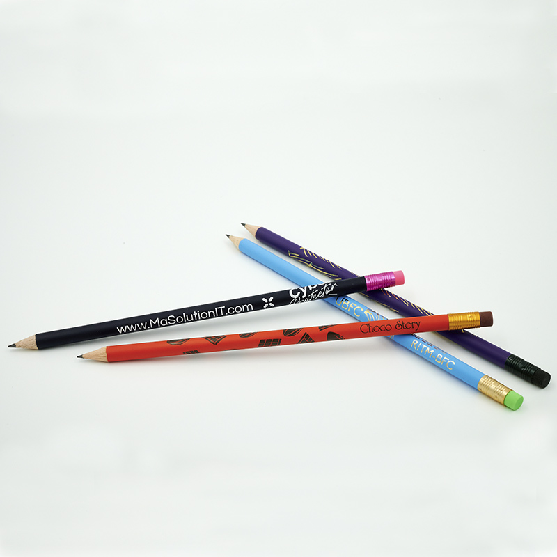 Crayon de bois écologique et gomme couleur publicitaire personnalisé
